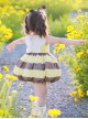 Little Bee Series Yellow Bee Stripe Print Flower Decoration Summer Sweet Lolita Kids Sleeveless Dress