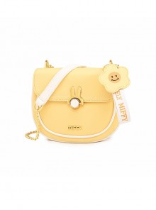 Pure Color PU Saddle Bag Gentle Korean Version Metal Chain Smiling Face Sunflower Pendant Sweet Lolita Messenger Bag