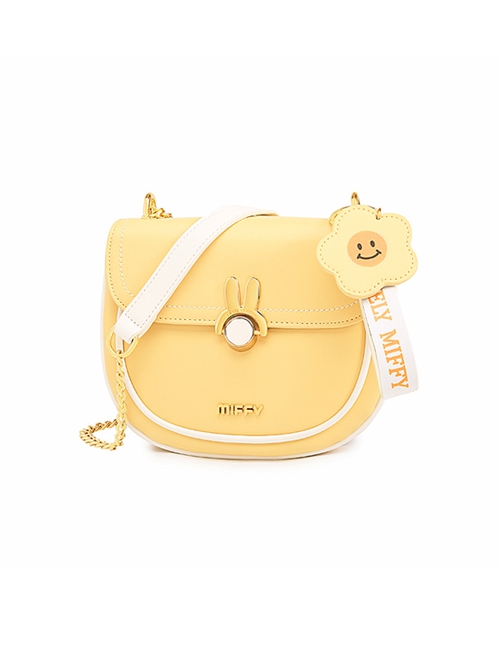 Pure Color PU Saddle Bag Gentle Korean Version Metal Chain Smiling Face Sunflower Pendant Sweet Lolita Messenger Bag