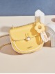 Pure Color PU Saddle Bag Gentle Korean Version Metal Chain Smiling Face Sunflower Pendant Sweet Lolita Messenger Bag