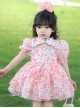 Floral Stand Collar Hollow Design Puff Sleeves Pink Sweet Lolita Kids Short-Sleeved Dress