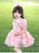 Floral Stand Collar Hollow Design Puff Sleeves Pink Sweet Lolita Kids Short-Sleeved Dress