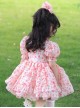 Floral Stand Collar Hollow Design Puff Sleeves Pink Sweet Lolita Kids Short-Sleeved Dress