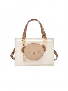 PU Style Pure Color Cute All-Match Messenger Handbag Detachable Bear Embroidery Decoration Sweet Lolita Bag