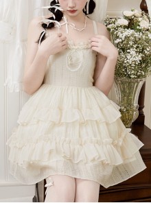 Music Box Series French Girl Swan Embroidered Ruffle Cake Skirt Classic Lolita Sleeveless Dress