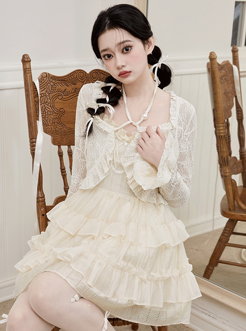 Music Box Series French Girl Swan Embroidered Ruffle Cake Skirt Classic Lolita Sleeveless Dress