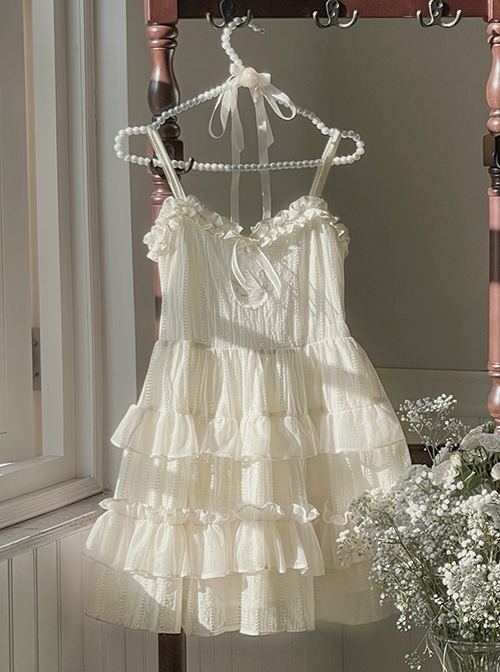Music Box Series French Girl Swan Embroidered Ruffle Cake Skirt Classic Lolita Sleeveless Dress