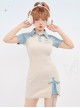 College Style Butterfly Embroidery Polo Collar Color Matching Dress Slim Waist Slim School Lolita Dress