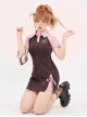 College Style Butterfly Embroidery Polo Collar Color Matching Dress Slim Waist Slim School Lolita Dress
