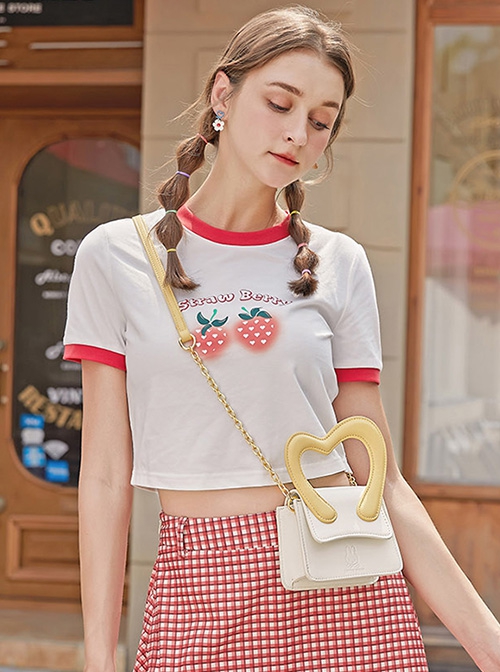 PU Material Heart Shape Contrasting Color Shoulder Handbag Sweet Lolita Bag