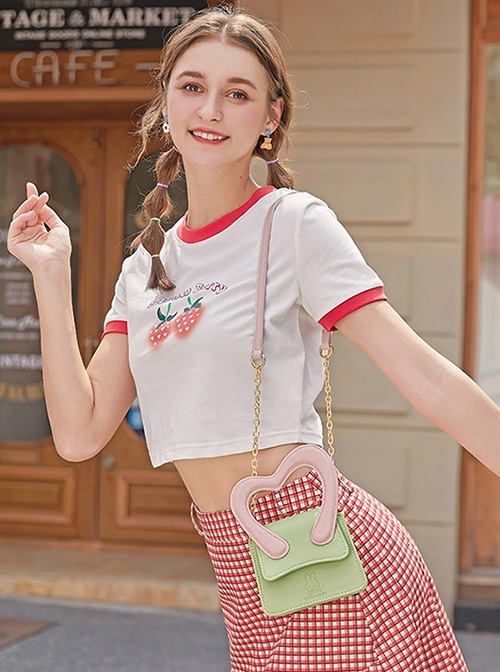 PU Material Heart Shape Contrasting Color Shoulder Handbag Sweet Lolita Bag