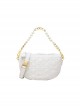 Pure Color Pu Embroidery Summer Armpit Chain Beaded All-Match Saddle Bag Sweet Lolita Bag