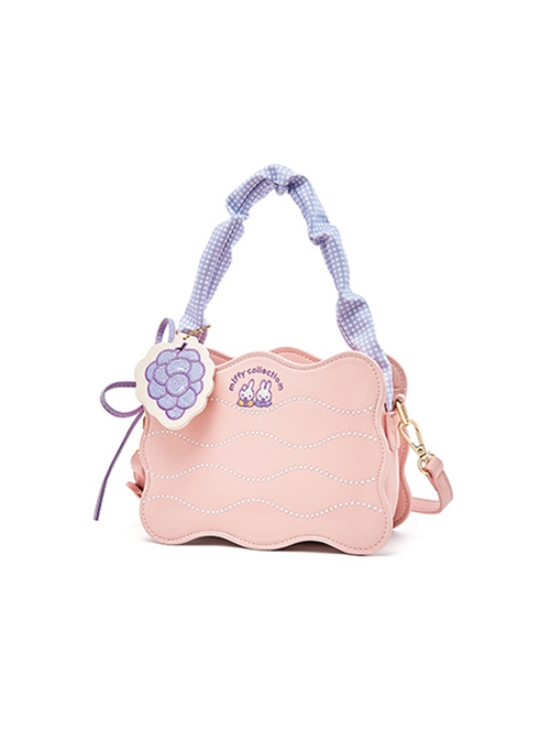 Fresh Girly Fashion Water Ripple Design Embroidery Decorative Shoulder Bag Pleats Portable Sweet Lolita Bag