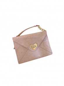 Pink High-Quality Wrinkled PU Envelope Bag Hardware Love Lock Retro French Classic Lolita Bag