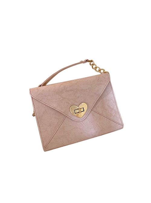 Pink High-Quality Wrinkled PU Envelope Bag Hardware Love Lock Retro French Classic Lolita Bag