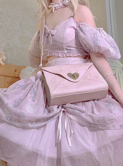 Pink High-Quality Wrinkled PU Envelope Bag Hardware Love Lock Retro French Classic Lolita Bag