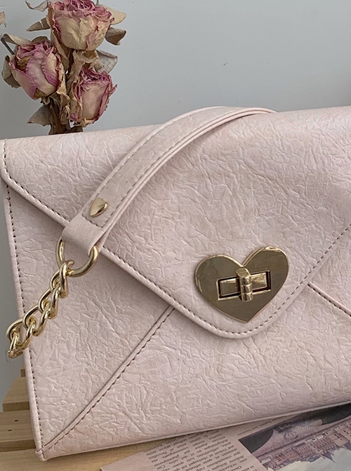 Pink High-Quality Wrinkled PU Envelope Bag Hardware Love Lock Retro French Classic Lolita Bag