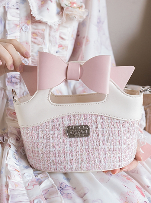 Small Basket Series Bowknot Rural Style Vegetable Basket Shape Portable Small Fragrance Style Sweet Lolita Bag
