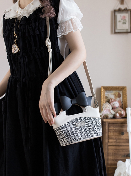 Small Basket Series Bowknot Rural Style Vegetable Basket Shape Portable Small Fragrance Style Sweet Lolita Bag