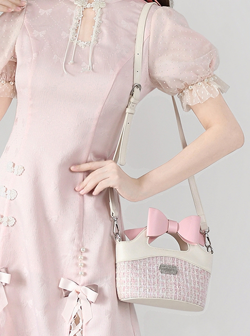 Small Basket Series Bowknot Rural Style Vegetable Basket Shape Portable Small Fragrance Style Sweet Lolita Bag