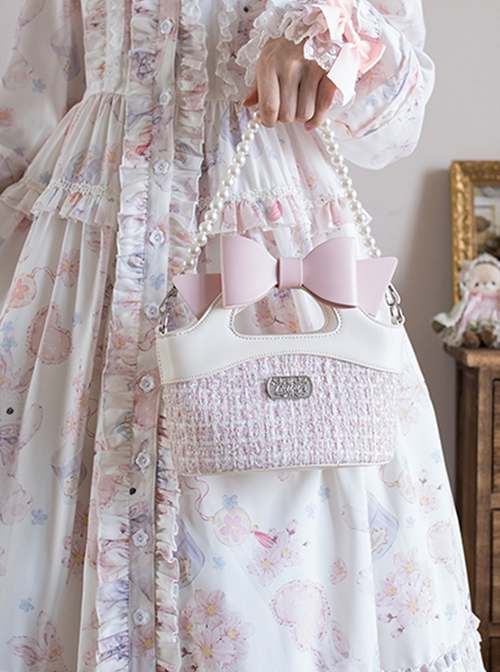 Small Basket Series Bowknot Rural Style Vegetable Basket Shape Portable Small Fragrance Style Sweet Lolita Bag