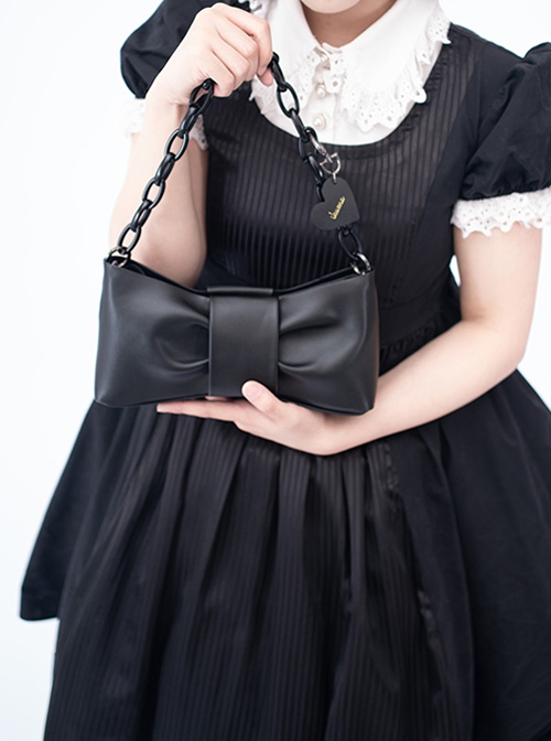 Taboo Sweetheart Series Black Bowknot Party Bag Metal Chain Heart Pendant Decoration Gothic Lolita Bag