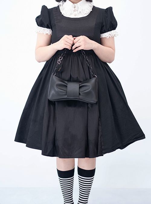 Taboo Sweetheart Series Black Bowknot Party Bag Metal Chain Heart Pendant Decoration Gothic Lolita Bag