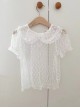 Summer Breathable Doll Collar Short-Sleeved Lace White Hollow Love Print Foreign Style Sweet Lolita Kids Top