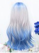 Gray Dyed Blue Curly Hair Air Bangs Long Hair Sweet Lolita Wig