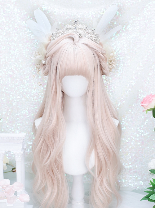 Cream Pink Dreamy Girlish Long Hair Natural Curly Sweet Lolita Wig
