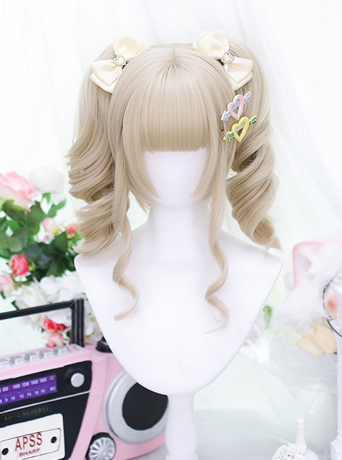 Coconut Milk Series Double Ponytail Girly Air Bangs Short Hair Modification Face Sweet Lolita Wig