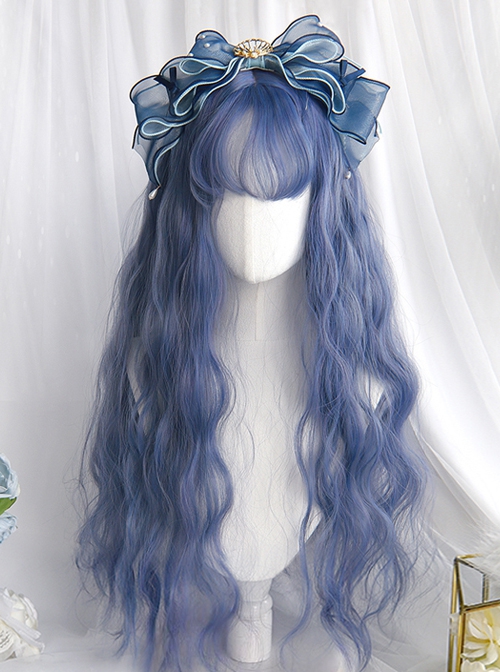 Water Ripple Blue Purple Air Bangs Long Curly Hair Classic Lolita Wig