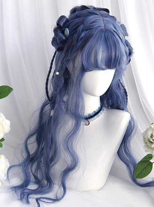 Water Ripple Blue Purple Air Bangs Long Curly Hair Classic Lolita Wig