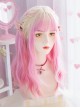 White Peach Early Summer Series Golden Powder Purple Three-Color Gradient Mid-Length Curly Hair Bangs Fantasy Girl Sweet Lolita Wig