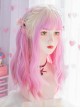 White Peach Early Summer Series Golden Powder Purple Three-Color Gradient Mid-Length Curly Hair Bangs Fantasy Girl Sweet Lolita Wig