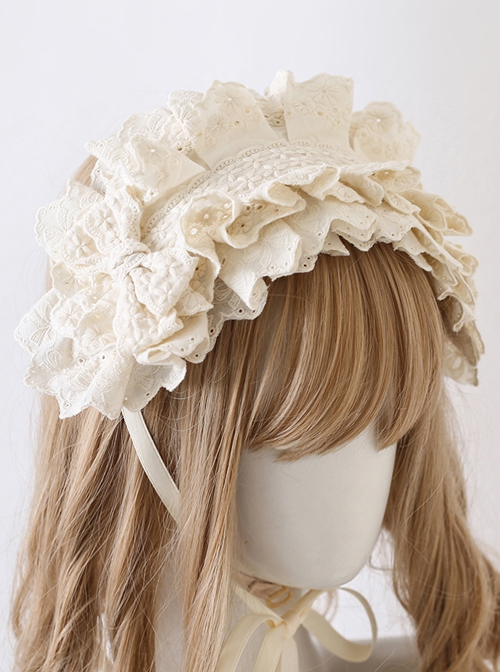 Antique Doll Collection Multilayer Cotton Lace Headband Bow Decoration Sweet Lolita Headband