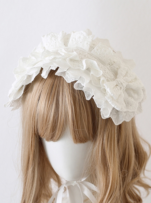 Antique Doll Collection Multilayer Cotton Lace Headband Bow Decoration Sweet Lolita Headband