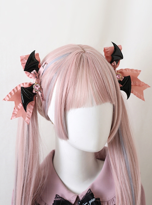 Landmine Series Demon Wings Pair Clip Bowknot Wooden Ear Rhinestone Decoration Gothic Lolita Hair Clip