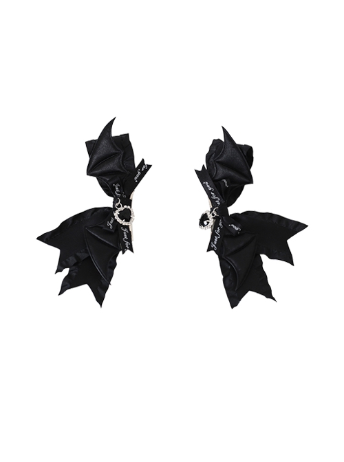 Landmine Series Demon Wings Pair Clip Bowknot Wooden Ear Rhinestone Decoration Gothic Lolita Hair Clip