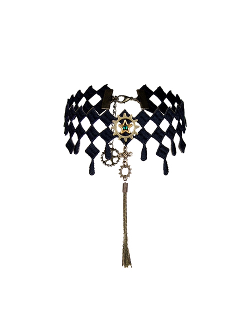 Black Checkered Star Tassel Choker Punk Lolita Necklace