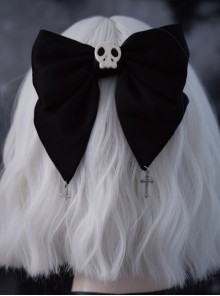 Black Small Skull Bow Hair Clip Cross Decoration Punk Lolita Hair Clip