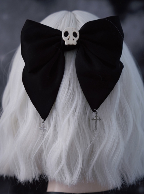 Black Small Skull Bow Hair Clip Cross Decoration Punk Lolita Hair Clip