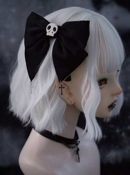 Black Small Skull Bow Hair Clip Cross Decoration Punk Lolita Hair Clip