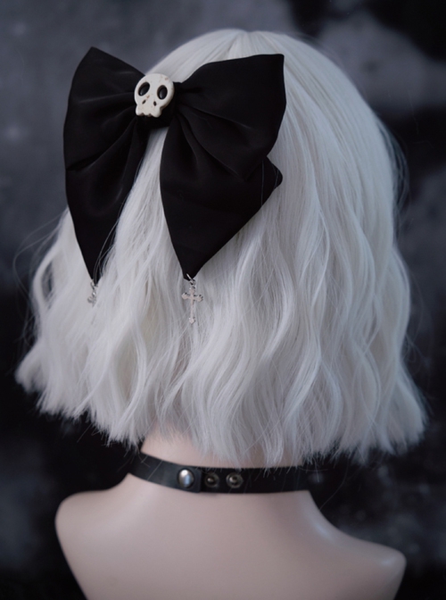 Black Small Skull Bow Hair Clip Cross Decoration Punk Lolita Hair Clip