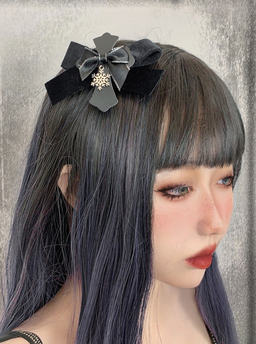 Velvet Bow Cross Tiara Brooch Two-Purpose Punk Lolita Hair Clip