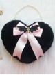 Black Plush Heart Bow Decorated Devil Wings Cross Pearl Chain Sweet Lolita Bag