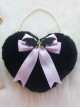 Black Plush Heart Bow Decorated Devil Wings Cross Pearl Chain Sweet Lolita Bag