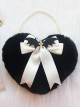 Black Plush Heart Bow Decorated Devil Wings Cross Pearl Chain Sweet Lolita Bag