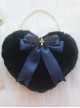 Black Plush Heart Bow Decorated Devil Wings Cross Pearl Chain Sweet Lolita Bag