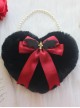 Black Plush Heart Bow Decorated Devil Wings Cross Pearl Chain Sweet Lolita Bag